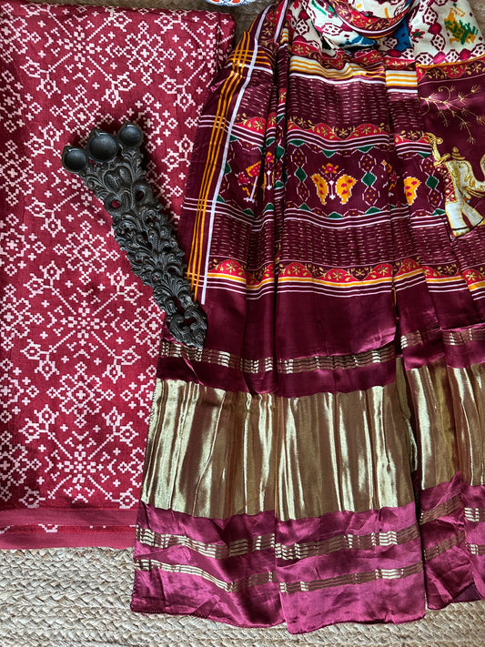 MAROON PATOLA MASHRU SILK KURTA WITH PATOLA HANDCRAFTED MODAL SILK DUPATTA PS-45