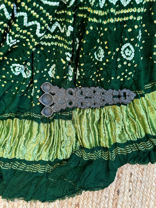 GREEN RED CHANDMUKHI GAJJI SILK HANDWOVEN AJRAKH DUPATTA