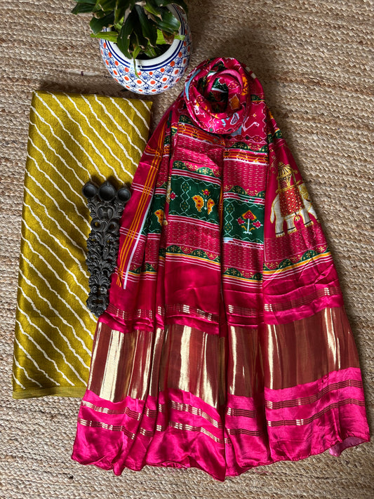 LIME YELLOW MASHRU SILK KURTA WITH PATOLA HANDCRAFTED MODAL SILK DUPATTA PS-64