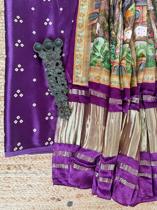Purple mashru silk kurta with patola handcrafted modal silk dupatta