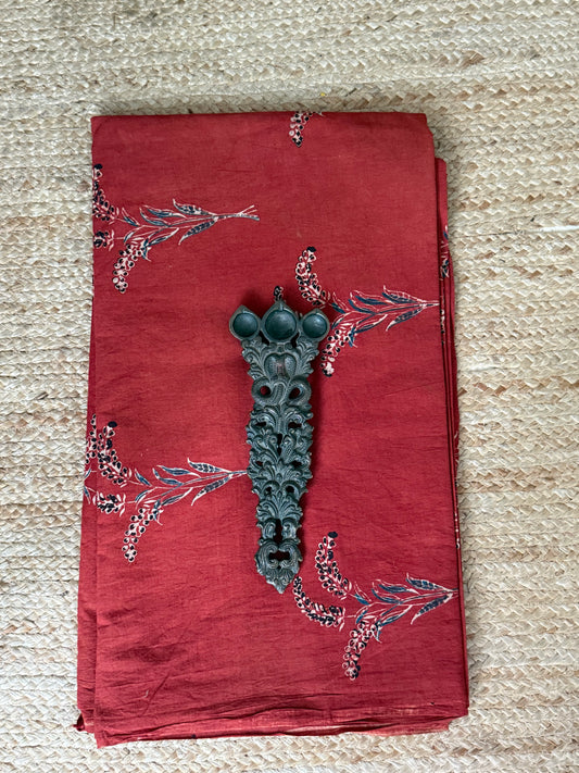 Maroon ajrakh handcrafted natural dye printed fabric  cf - 10