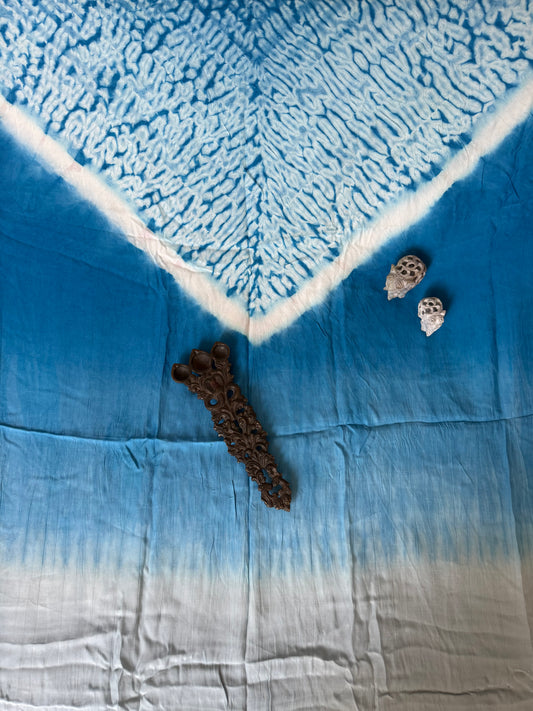 Sky Blue & Ocean Blue ombré Modal  silk Shibori kurta/kaftan material