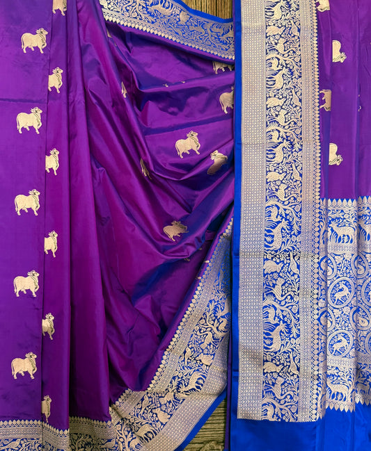 Luxury Purple Katan silk certified  handloom banarsi sari with woven zari