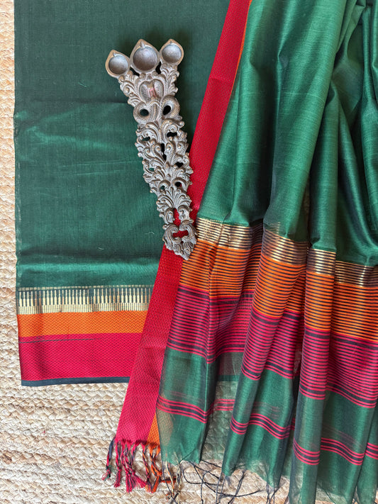 CASTLETON GREEN MAHESHARI BORDER SILK HANDLOOM KURTA SET