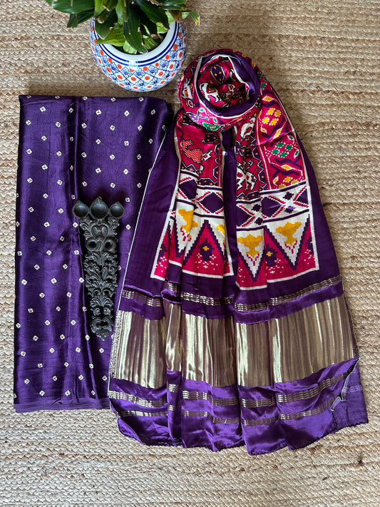 PURPLE THREE DOTS MASHRU SILK KURTA WITH PATOLA HANDCRAFTED MODAL SILK DUPATTA PS-15