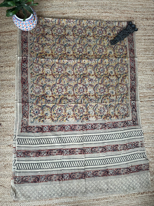 BEIGE MAROON BEIGE KALAMKARI MULL COTTON HANDCRAFTED DUPATTA