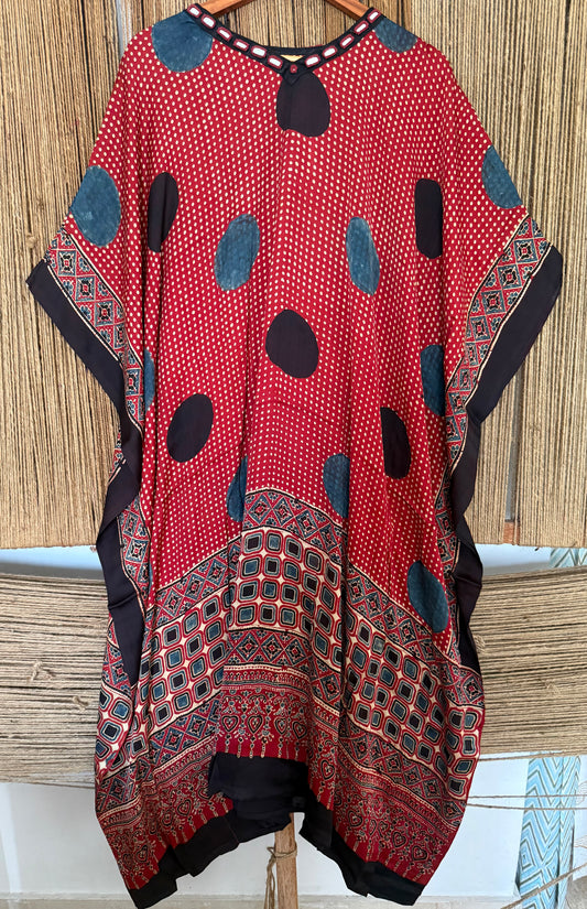 Maroon Modal  silk AJRAKH Kaftan