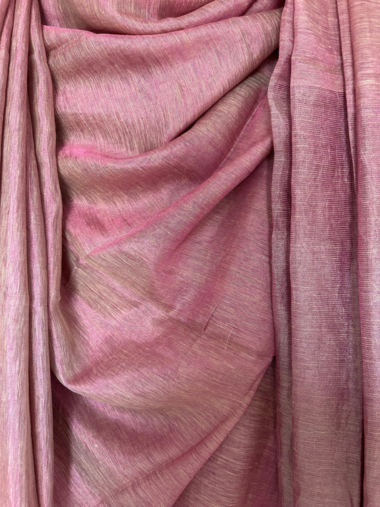 LAVENDER PINK  LINEN ZARI SARI WITH WOVEN RED BORDER