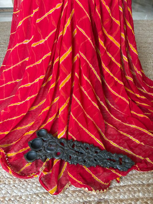 RED YELLOW CHIFFON LEHERIYA DUPATTA