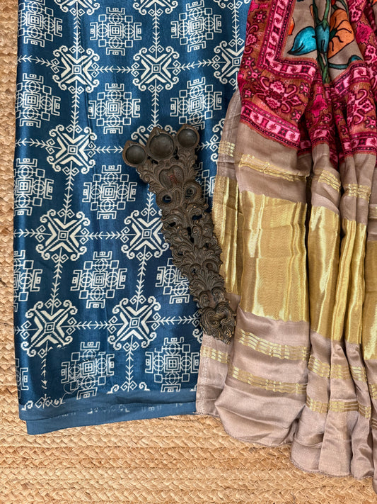 Blue patola mashru silk kurta with  patola pichwai handcrafted modalsilk dupatta ps-247