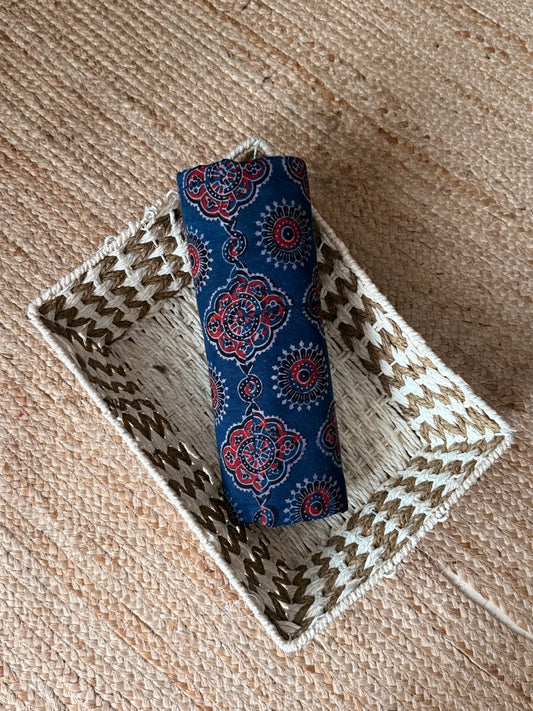 Blue ajrakh handcrafted natural dye printed fabric  cf - 10