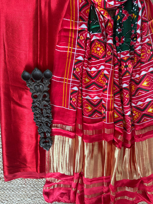 RED SOLID MASHRU SILK KURTA WITH PATOLA PRINTED MODAL SILK DUPATTAS  PS-23