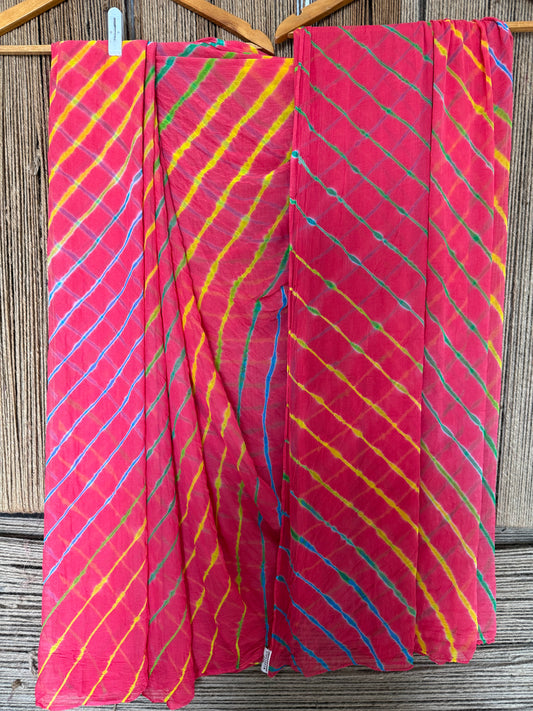 BRINK PINK MULTI LEHERIYA HANDCRAFTED  CHIFFON SARI CL -1037
