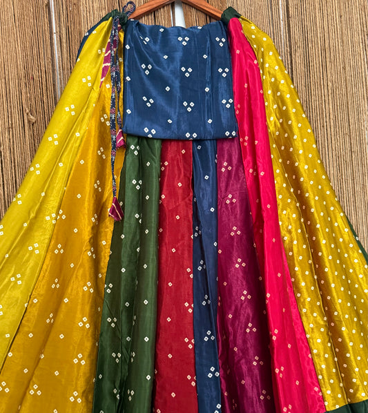 Blue mashru silk blouse-with Multicolour patchwork  handcrafted mashru silk Skirt