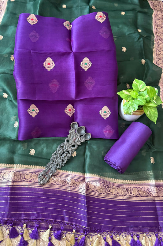 Ripe Plum Purple kora silk certified handloom banarsi kadwa booti three piece suit