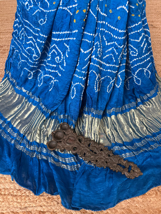 True Blue rai bandhani gajji silk Handcrafted Gharchola dupatta