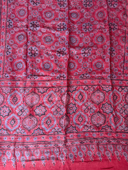 Maroon ajrakh modal silk stole with hand embroidery mirror work