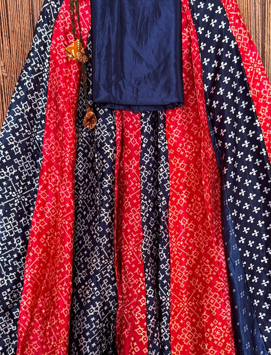 Blue mashru silk blouse-with Multicolour patchwork  handcrafted mashru silk Skirt