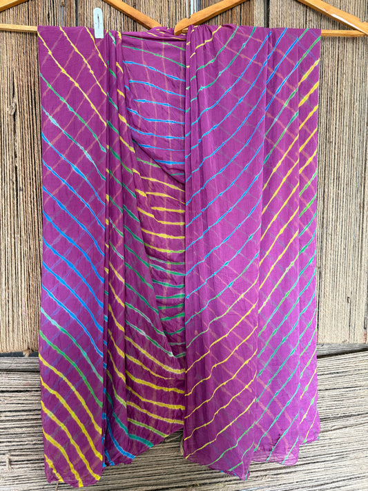 PEARLY PURPLE MULTI LEHERIYA HANDCRAFTED  CHIFFON SARI CL -1039