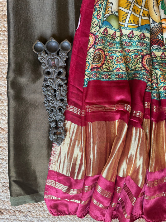 DARK MEHENDI GREEN SOLID MASHRU SILK KURTA WITH PATOLA HANDCRAFTED MODAL SILK DUPATTA