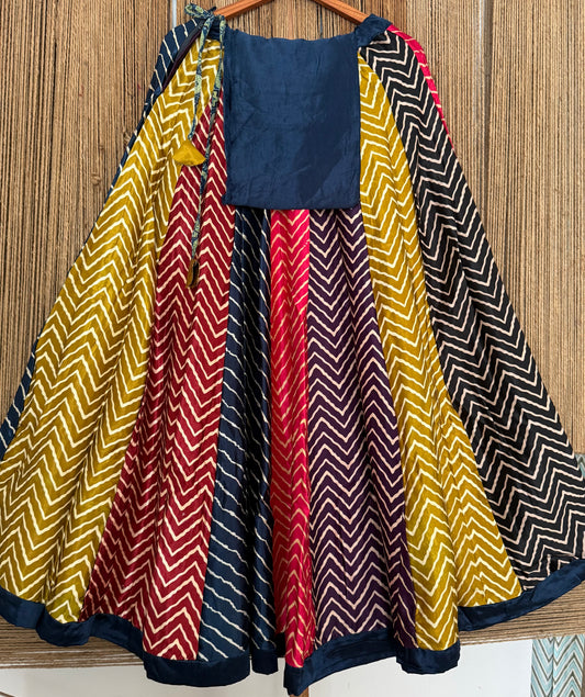 Mustard mashru silk blouse-with bandhani Patola patchwork  handcrafted mashru silk Skirt