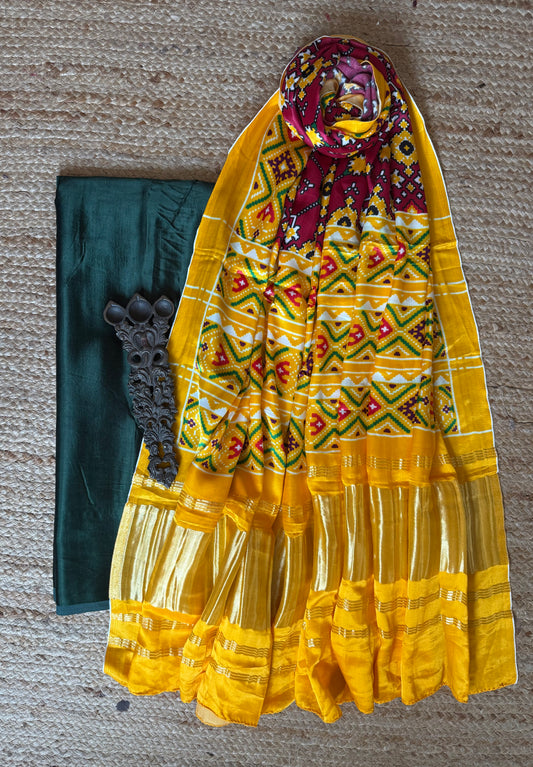 GREEN SOLID MASHRU SILK KURTA WITH PATOLA   PRINTED MODAL SILK DUPATTAS  PS-10137