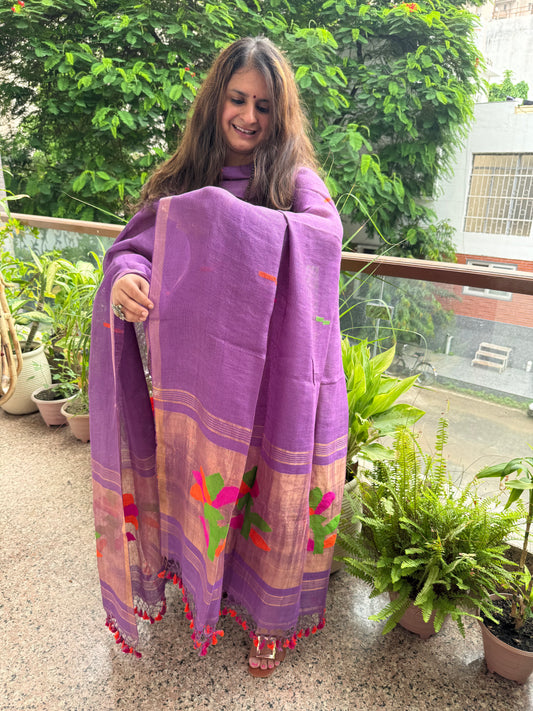 WILDBERRY PURPLE TISSUE LINEN JAMDANI HANDWOVEN KURTA SET