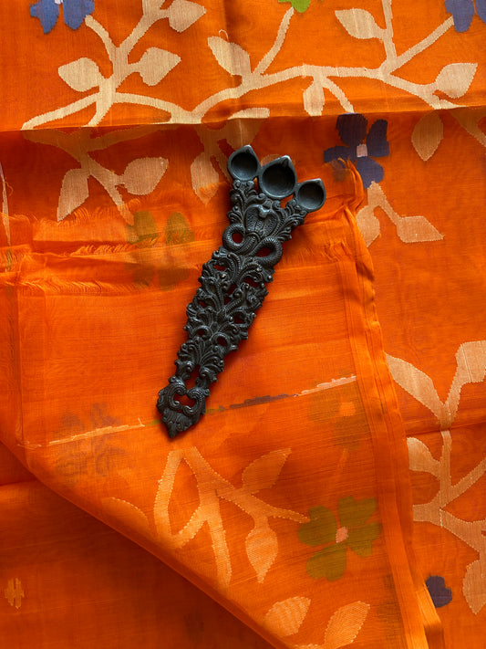 ORANGE HANDWOVEN PURE MUSLIN SILK SARI