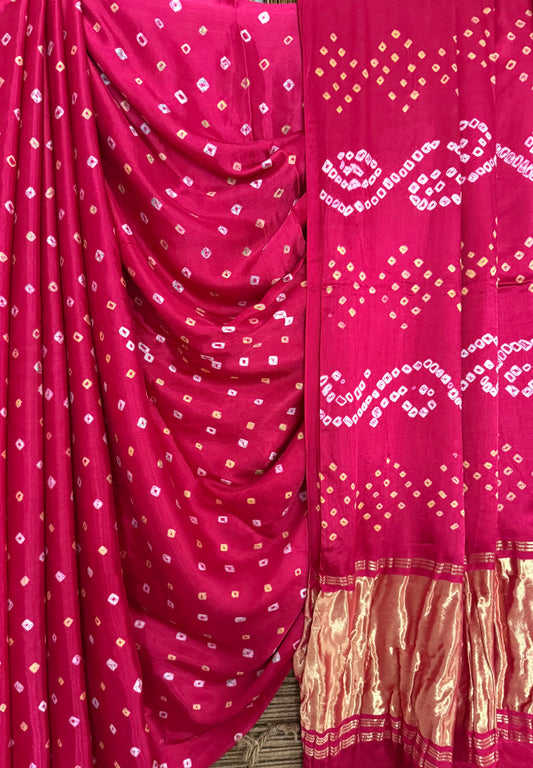 Cerise Pink modal  silk dot bandhani sari