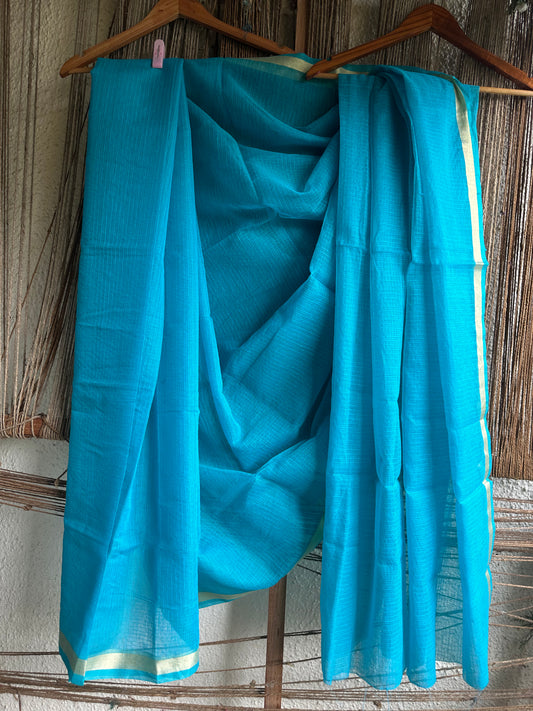 BLUE KOTA DORIA  SARI WITH CONTEMPORARY BLOUSE PIECE