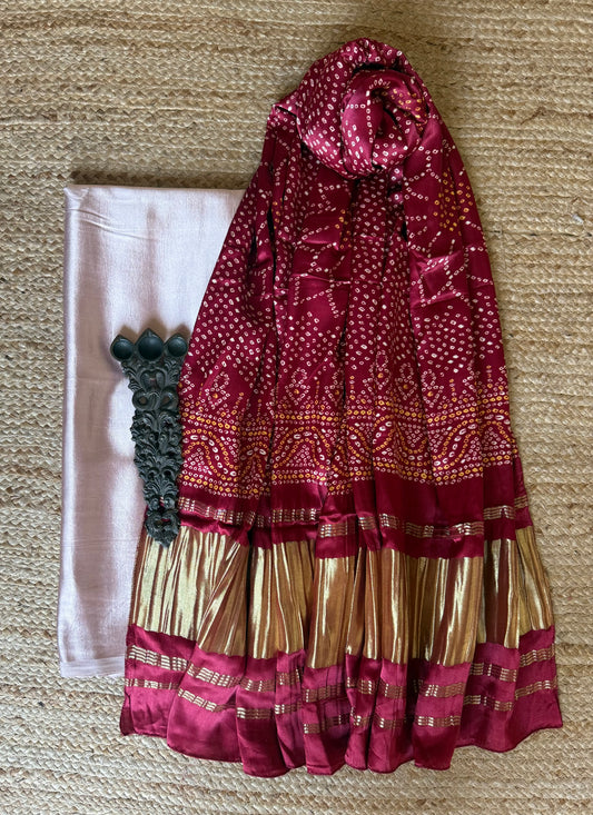 DUSTY PINK SOLID MASHRU SILK KURTA WITH PATOLA HANDCRAFTED MODAL SILK DUPATTA