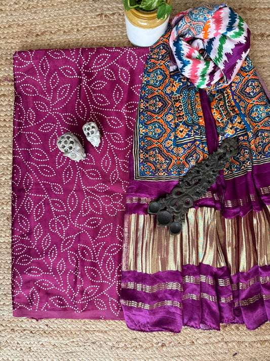 PURPLE JAAL  MASHRU SILK KURTA WITH  PATOLA PICHWAI HANDCRAFTED MODALSILK DUPATTA