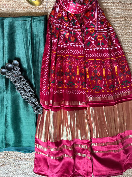 GREEN SOLID MASHRU SILK KURTA WITH  PATOLA PICHWAI HANDCRAFTED MODALSILK DUPATTA PS-246