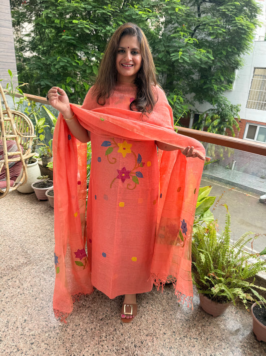 Blush Pink jamdani linen  kurta set