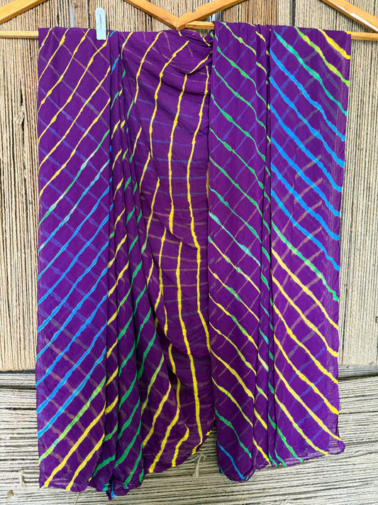 ORCHID PURPLE MULTI LEHERIYA HANDCRAFTED  CHIFFON SARI CL -1041