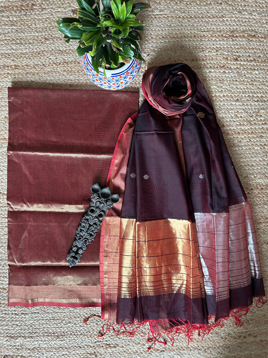 WINE GOLDEN  TISSUE  MAHESHARI SILK HANDLOOM KURTA SET