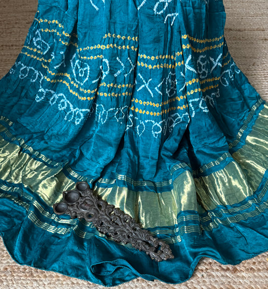 Peacock Blue rai bandhani gajji silk Handcrafted Gharchola dupatta