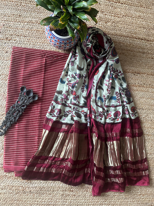 MAROON MASHRU  SILK KURTA WITH PATOLA PRINT MODAL SILK DUPATTAS