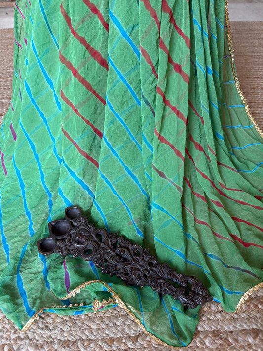 Neon green chiffon leheriya dupatta