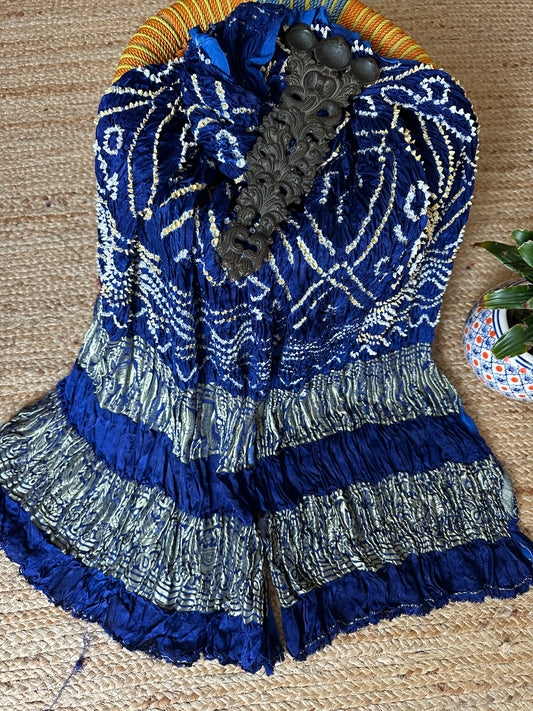 ROYAL BLUE SMALL BANDHANI DUPATTA IN GHARCHOLA DESIGN WITH NAKSHI BORDER