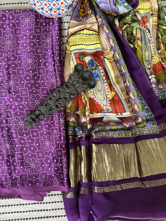 PURPLE MASHRU  SILK KURTA WITH PATOLA PRINT MODAL SILK DUPATTAS