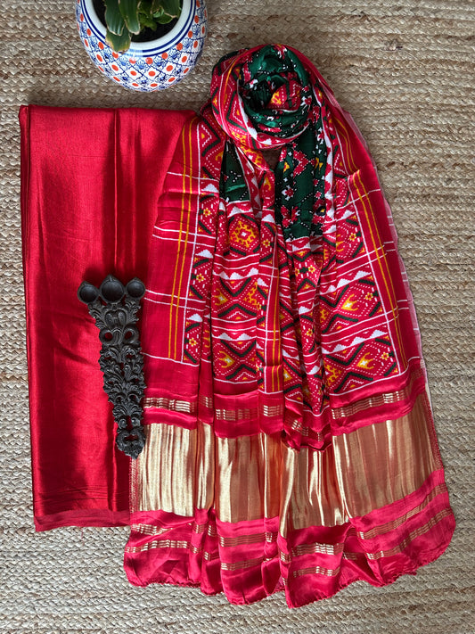 RED SOLID MASHRU SILK KURTA WITH PATOLA PRINTED MODAL SILK DUPATTAS  PS-23