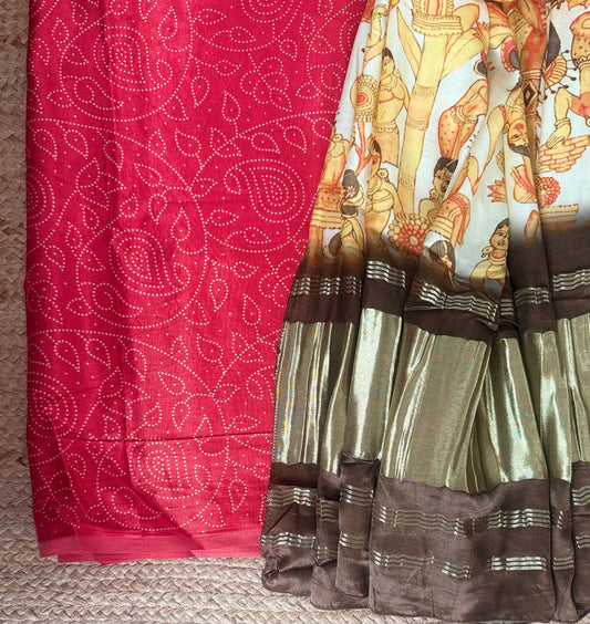 Red mashru silk kurta with patola handcrafted modal silk dupatta ps-235