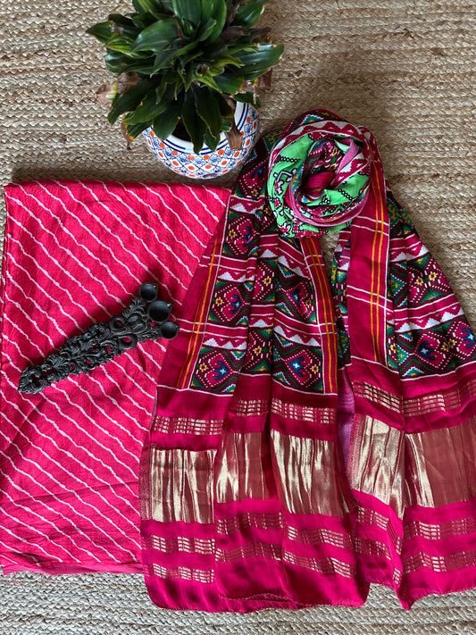 PINK MASHRU  SILK KURTA WITH PATOLA HANDCRAFTED MODAL SILK DUPATTA PS-1090