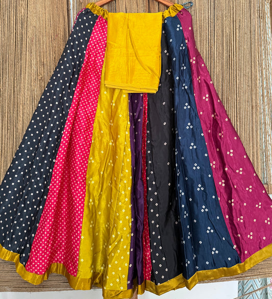 Mustard mashru silk blouse-with bandhani Patola patchwork  handcrafted mashru silk Skirt