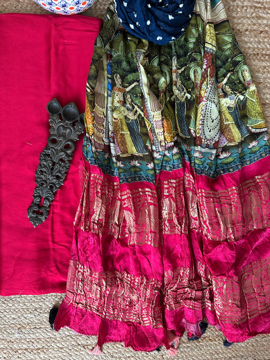 PINK MODAL SILK KURTA WITH BANDHANI PICHWAI HANDCRAFTED  MODAL SILK DUPATTAS PS- 101100