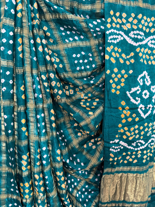 TURQUOISE GREEN MODAL SILK GHARCHOLA BANDHANI SARI BS- 60