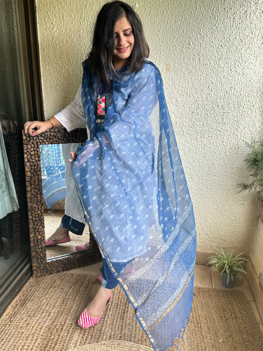 INDIGO KOTA DABU HANDCRAFTED DUPATTA