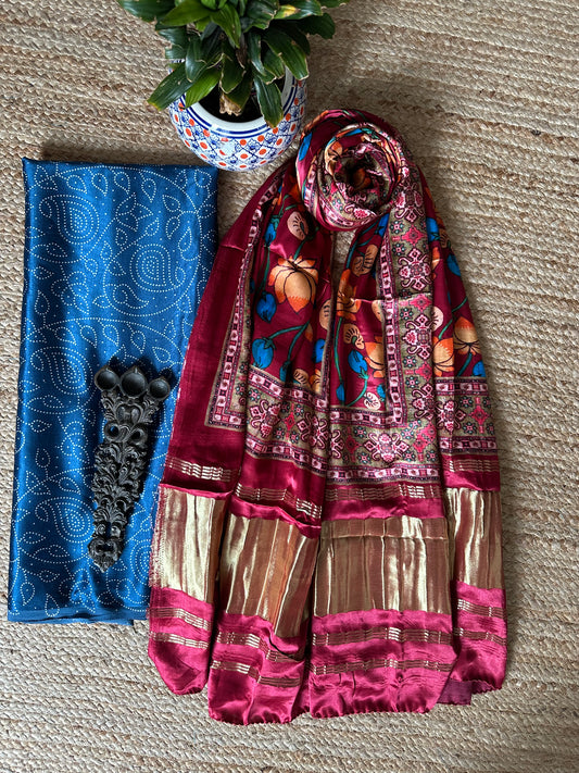 NAVY BLUE MASHRU SILK KURTA WITH PATOLA HANDCRAFTED MODAL SILK DUPATTA PS-38