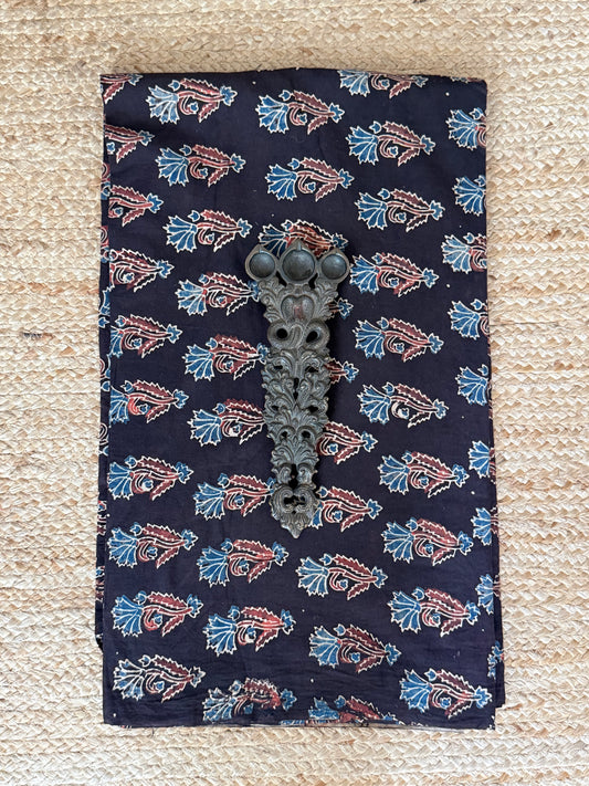 Black ajrakh handcrafted natural dye printed fabric  cf - 10